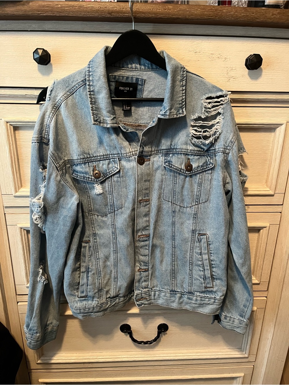 Forever 21 Light Wash Distressed Denim Jacket - Light Blue
